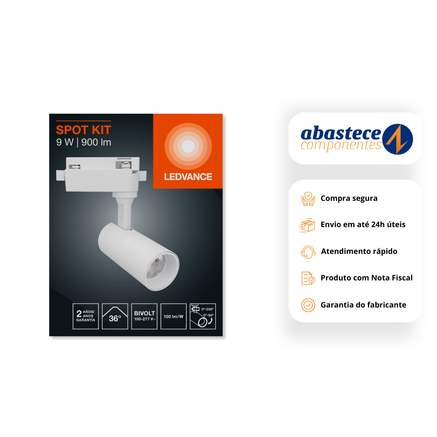 Spot Led Trilho 9W 6500K 900Lm 36° 11Cm Eco Ledvance