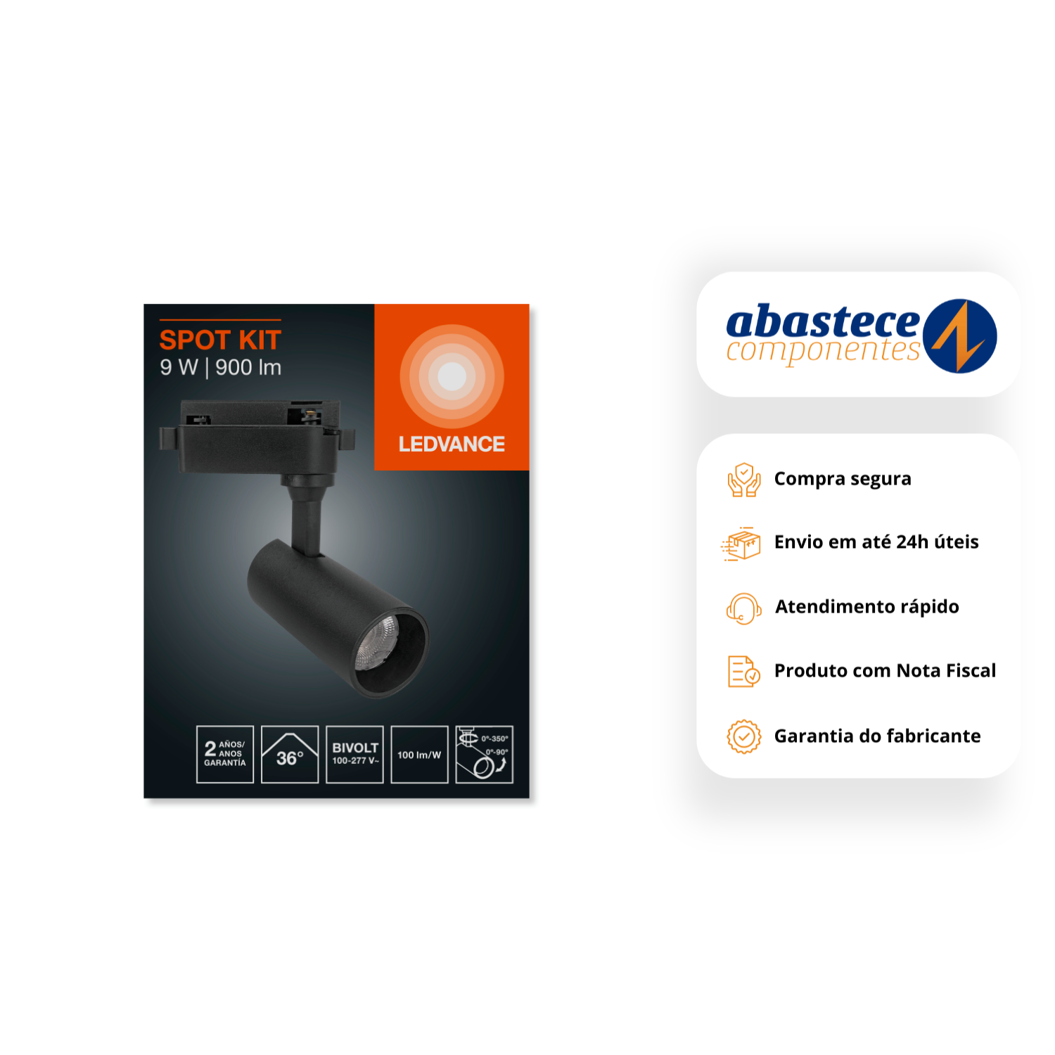 Spot Led Trilho 9W 6500K 900Lm 36° 11Cm Eco Ledvance