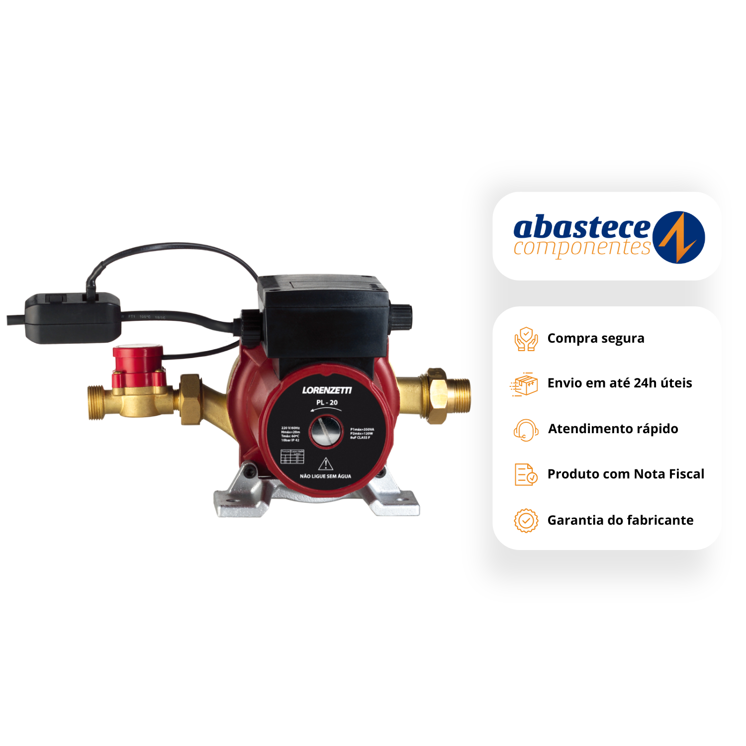 Pressurizador De Agua PL-20 350W 127V 7541015 Lorenzetti