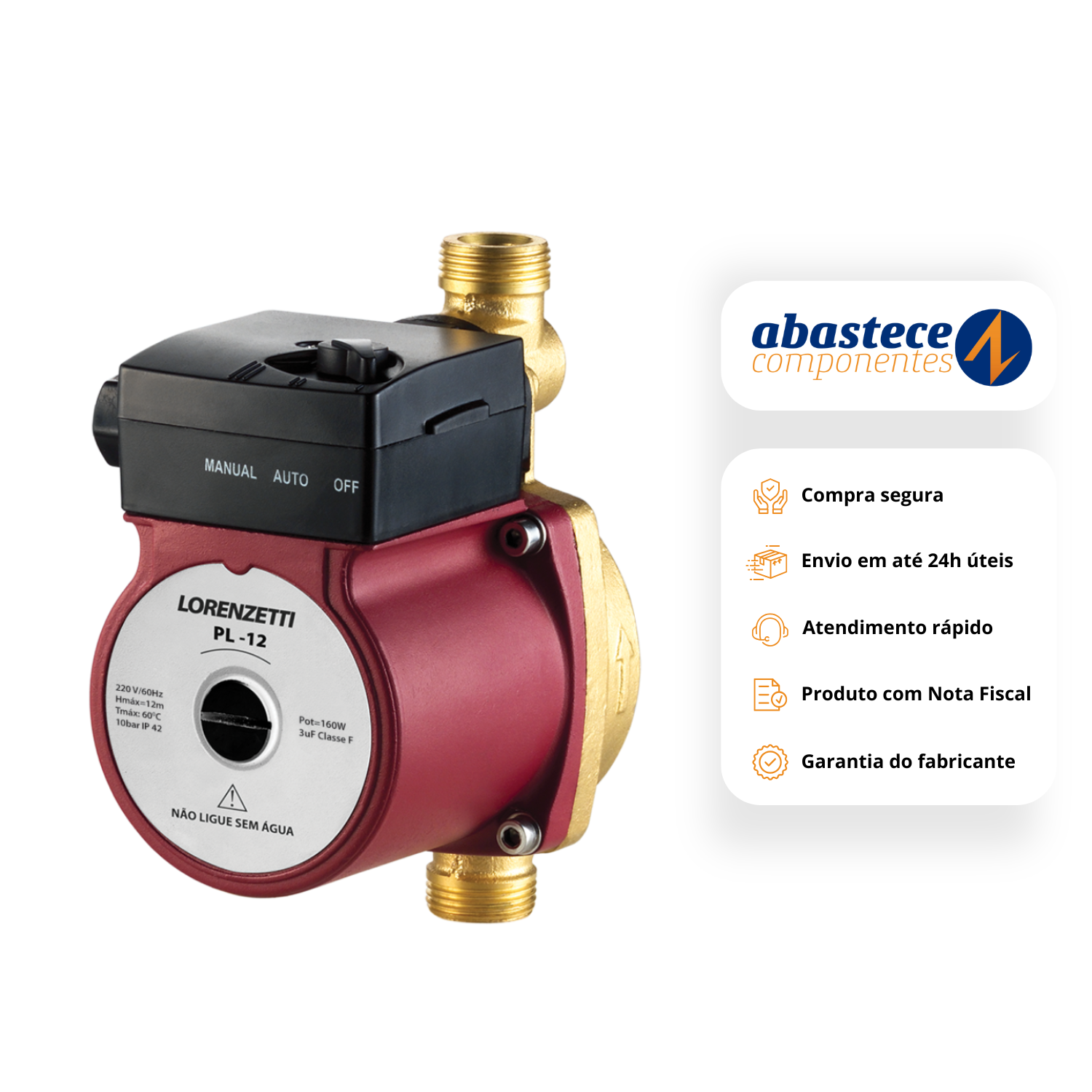 Pressurizador De Agua PL-12 160W 127V 7541020 Lorenzetti