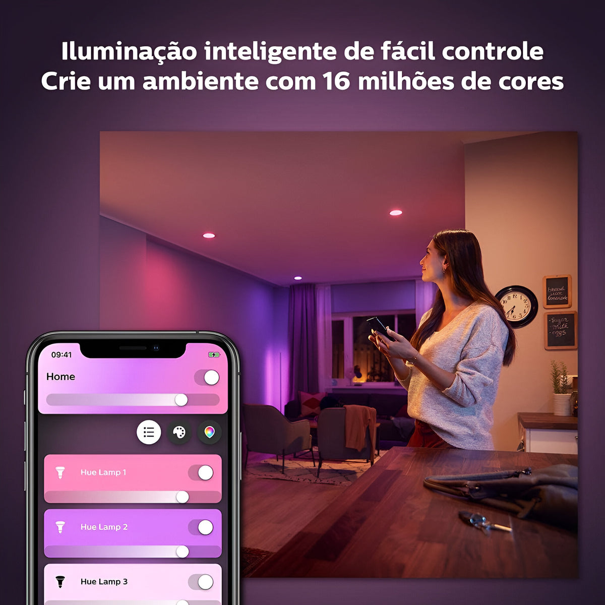 Philips Hue Starter Kit 3 Lâmpadas E27 A60 e Hub Hue Bridge