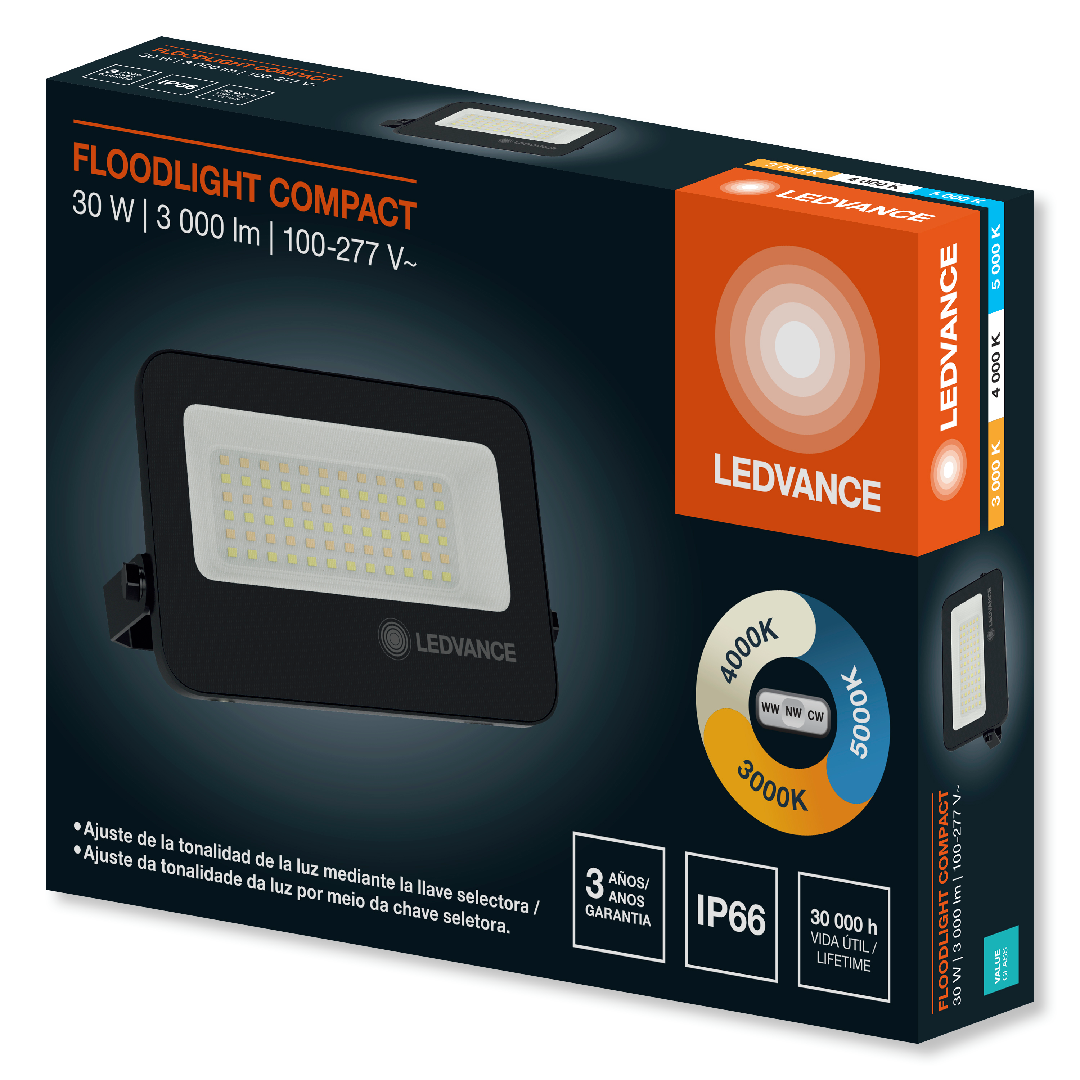 Refletor LED 30W 3CCT 3000lm Ip66 Compact G2 Preto Ledvance