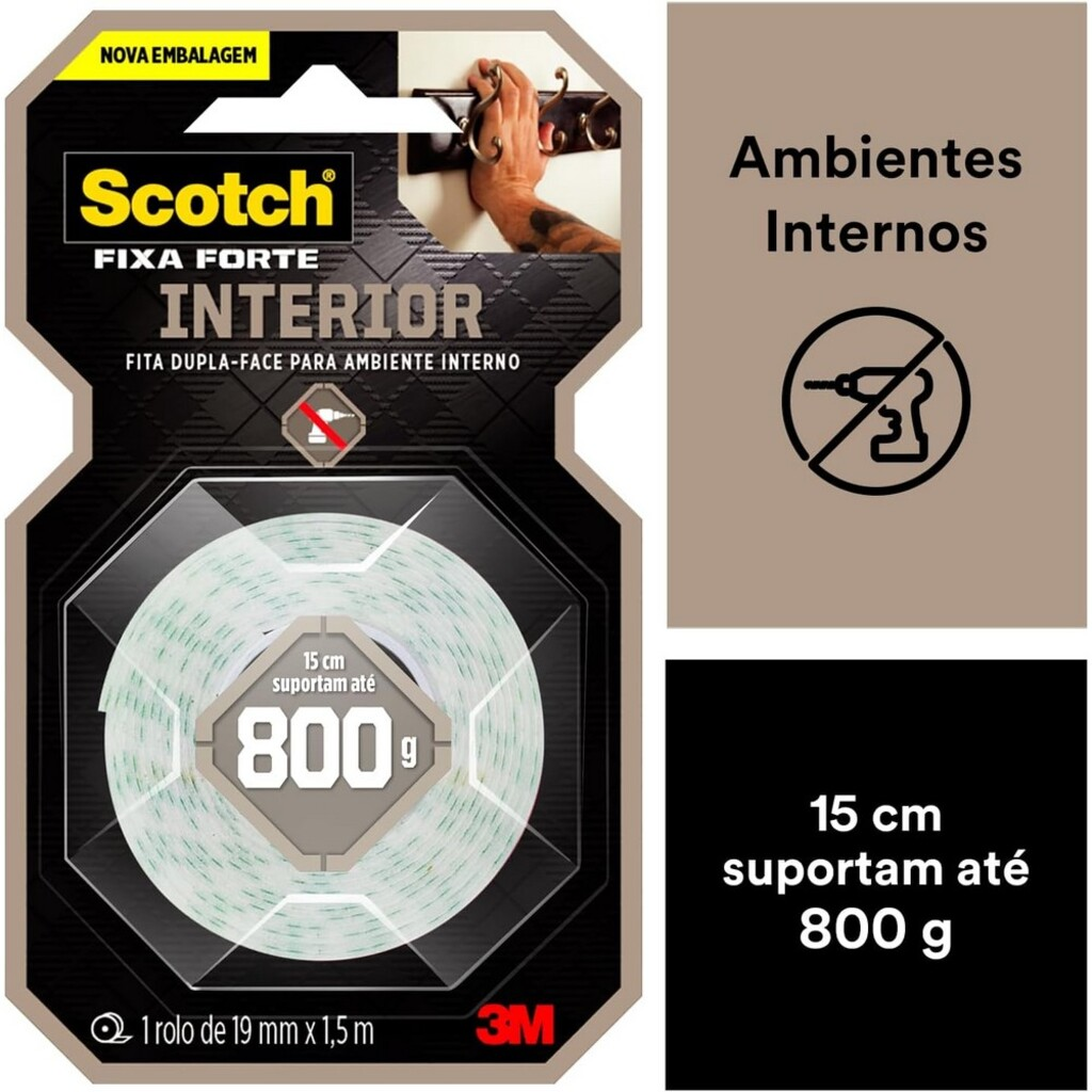Fita Dupla Face Scotch Fixa Forte 19mm x 1,5m HB004750194 3M