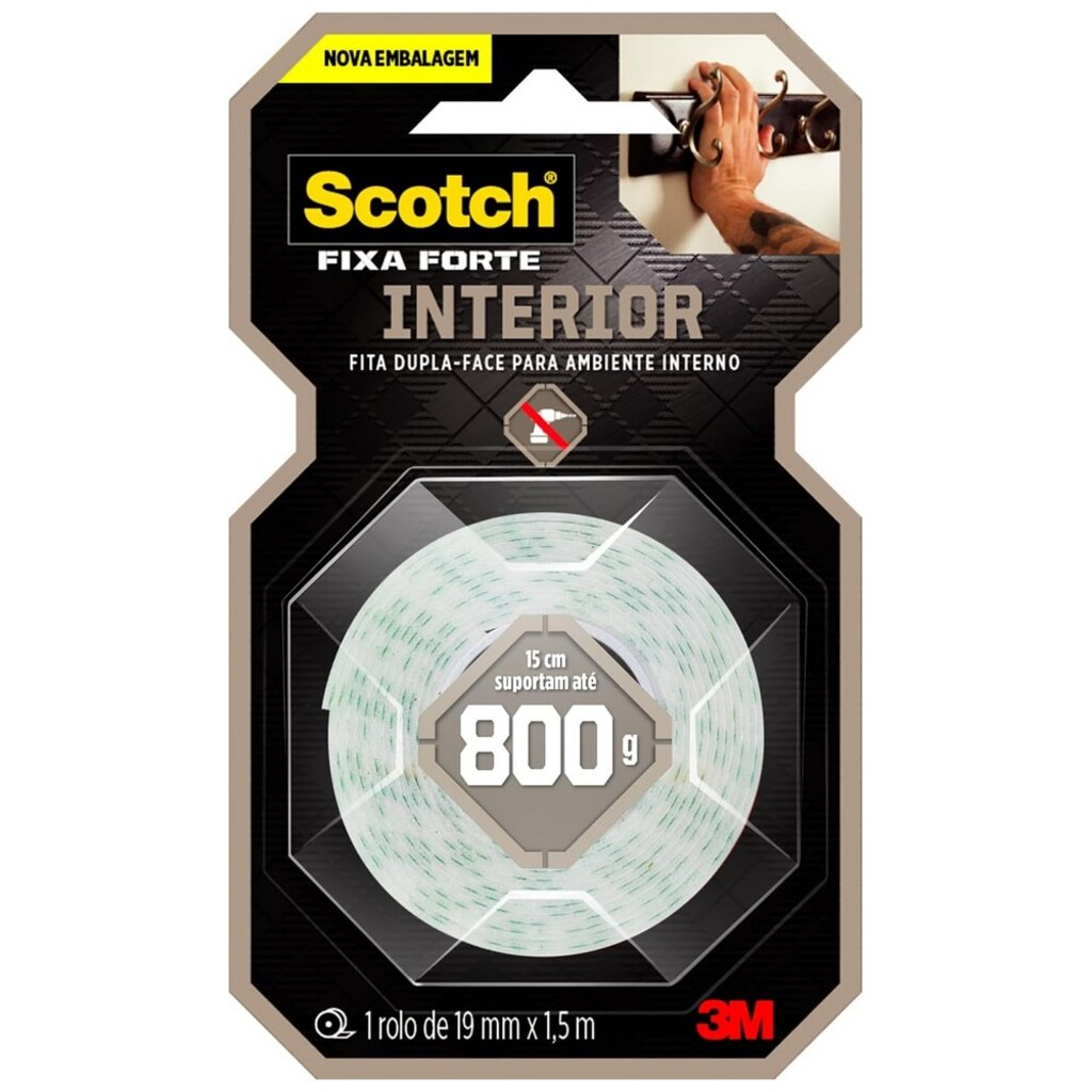 Fita Dupla Face Scotch Fixa Forte 19mm x 1,5m HB004750194 3M