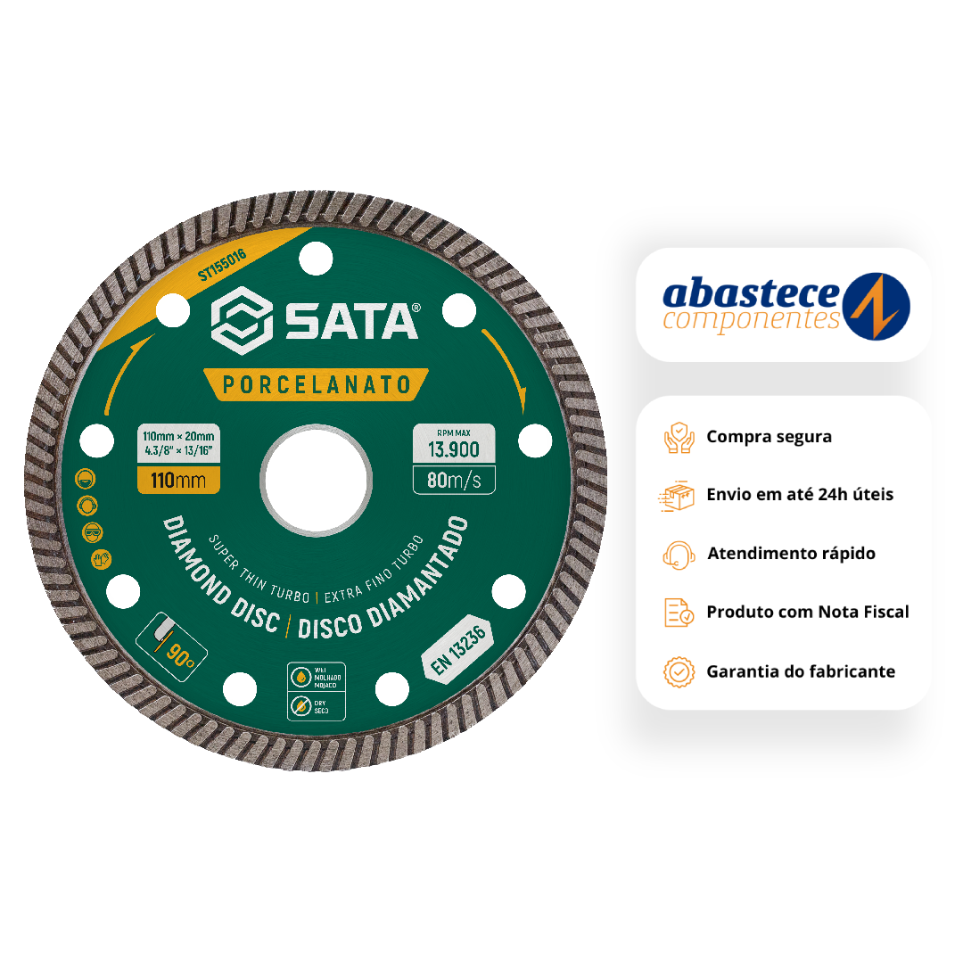 Disco Diamantado Turbo para Porcelanato 110mm ST155016 Sata