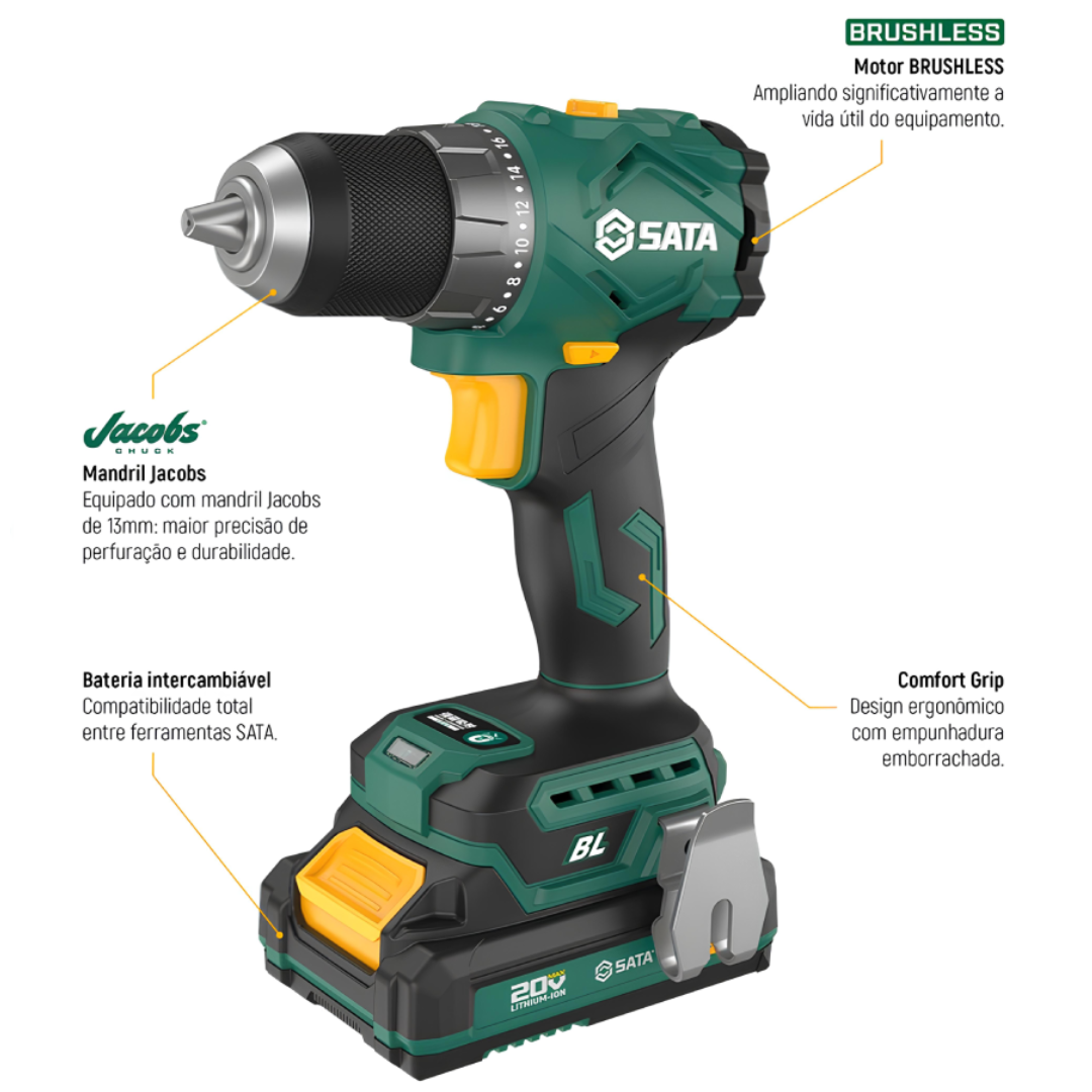 Parafusadeira/Furadeira Impacto C/ Bateria 20V St151012 Sata
