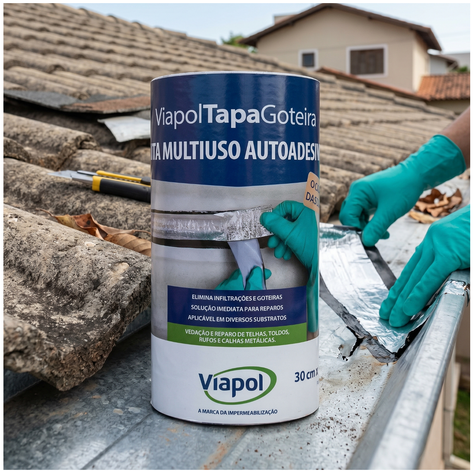Fita Multiuso Manta Asfáltica Tapa Goteira 30Cm X 10M V06113235 Viapol