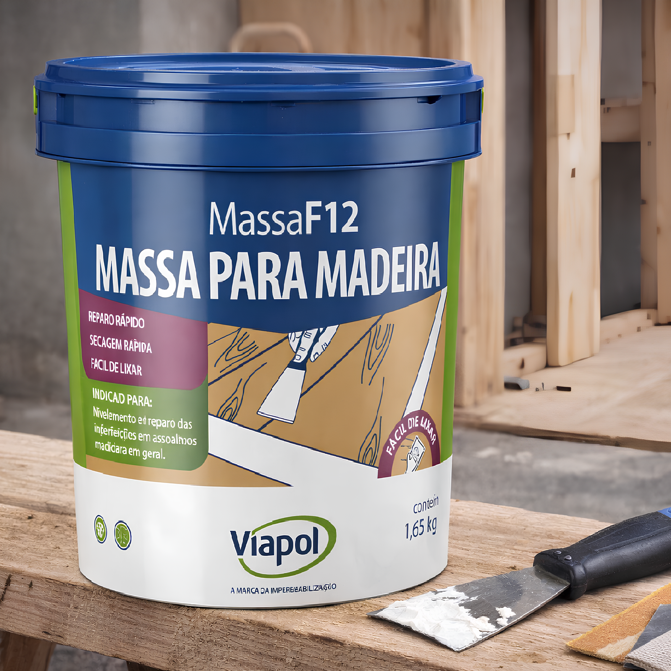 Massa para Madeira Branca MF12 1,65 Kg V0210626 Viapol