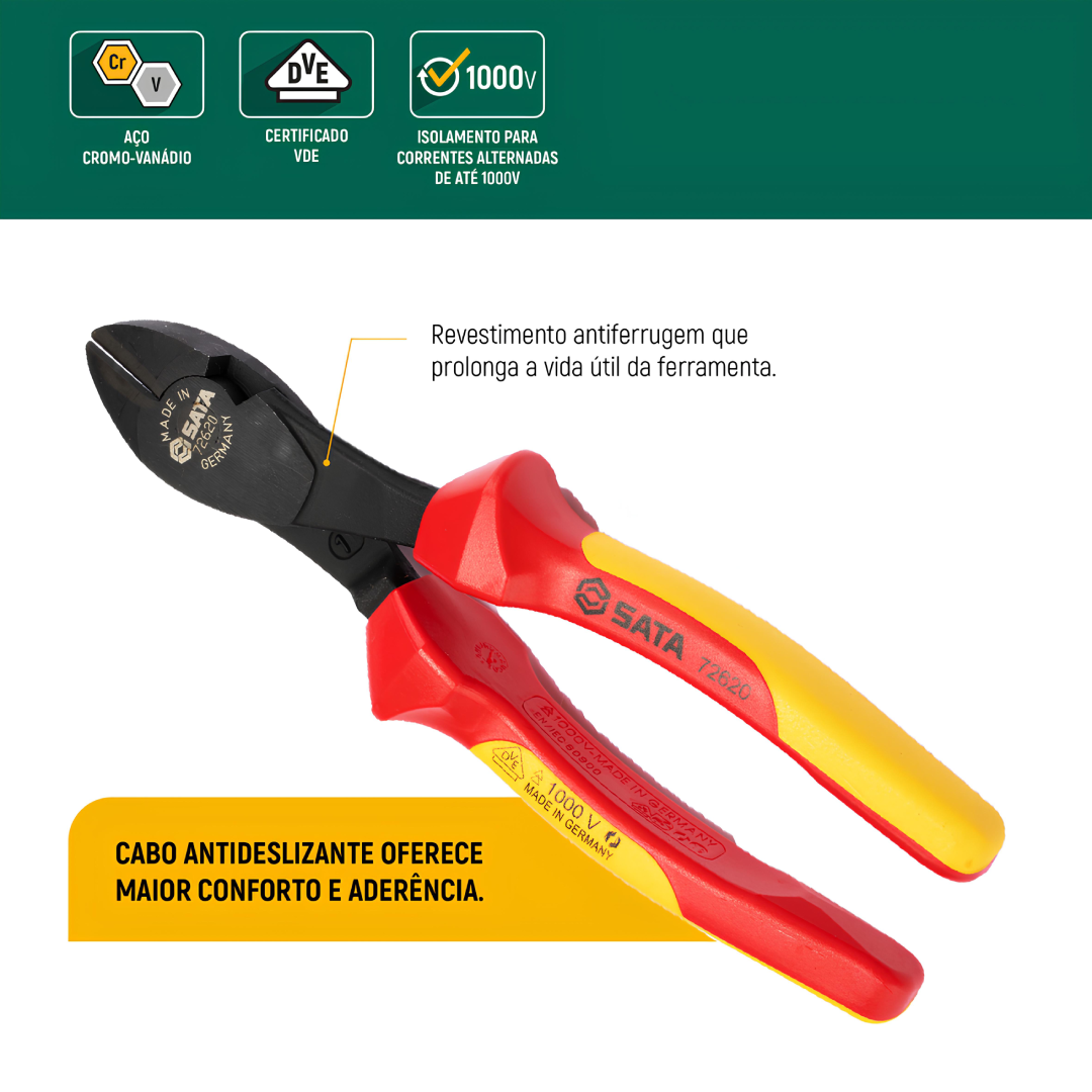 Alicate Corte Diagonal Isolado Black Vde 8 Cr-V St72620 Sata
