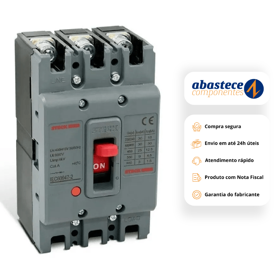 Disjuntor Caixa Moldada Tripolar 400A Asgard SDJS400 Steck
