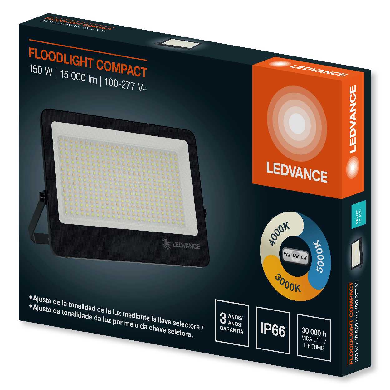 Refletor Led 150W 3Cct 15000Lm Bivolt Ip66 Floodlight Compact Ledvance