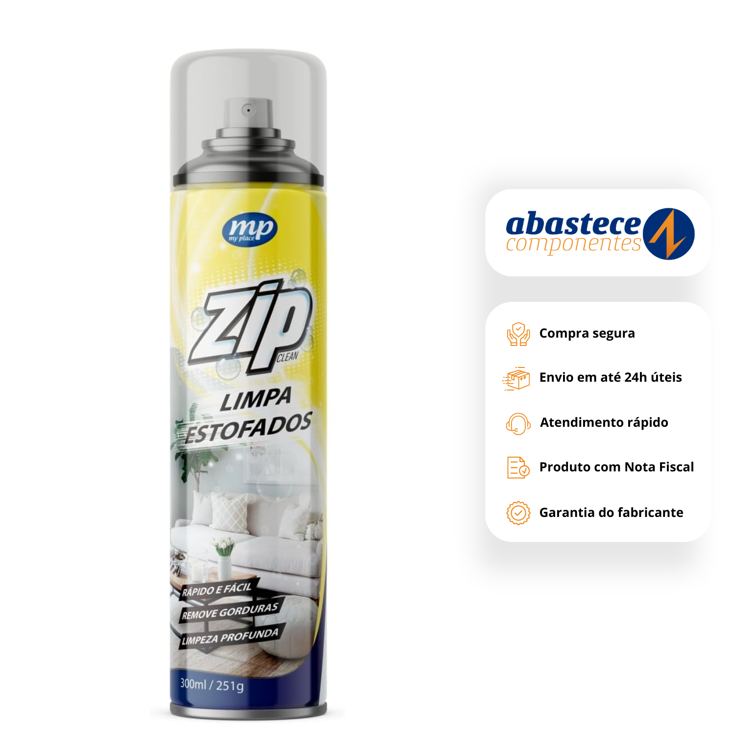 Limpa Estofado Spray Zip 300ml Clean AE2500011 Mundial Prime