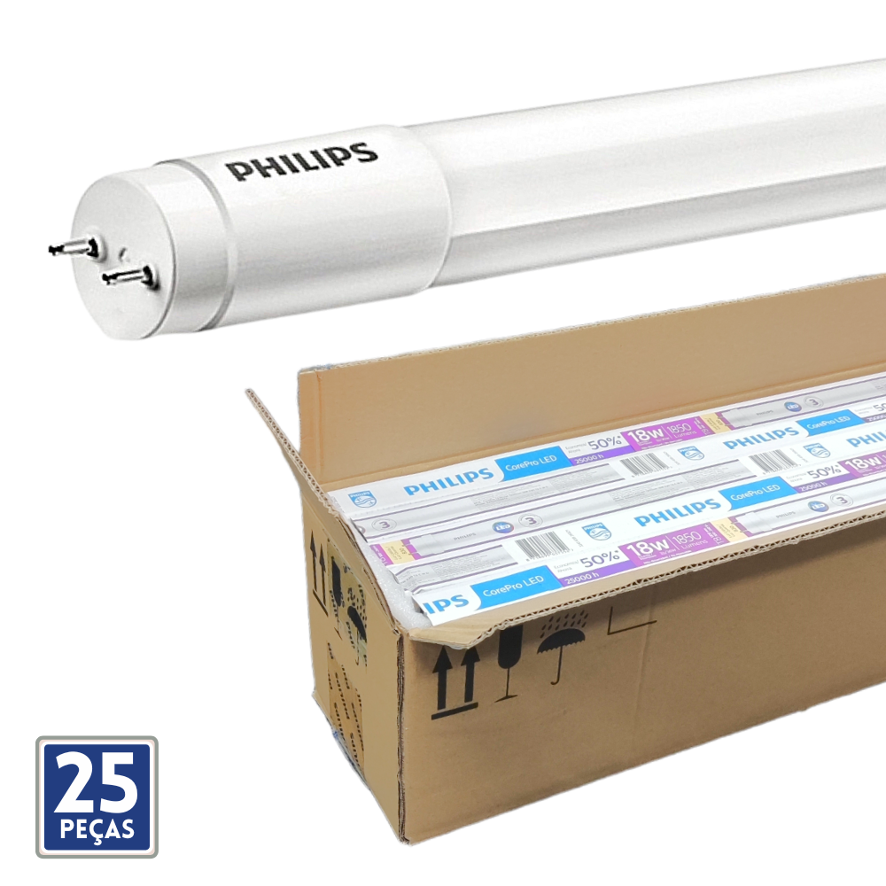Kit 25 Lâmpadas Led Tubular 18W T8 Philips 120Cm (Caixa Fechada)