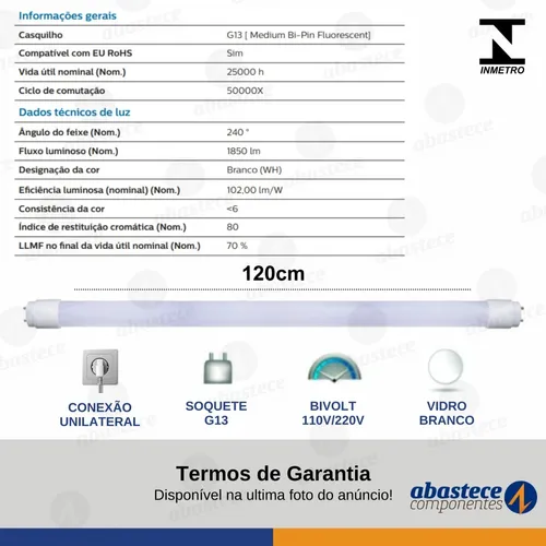 Kit 25 Lâmpadas Led Tubular 18W T8 Philips 120Cm (Caixa Fechada)