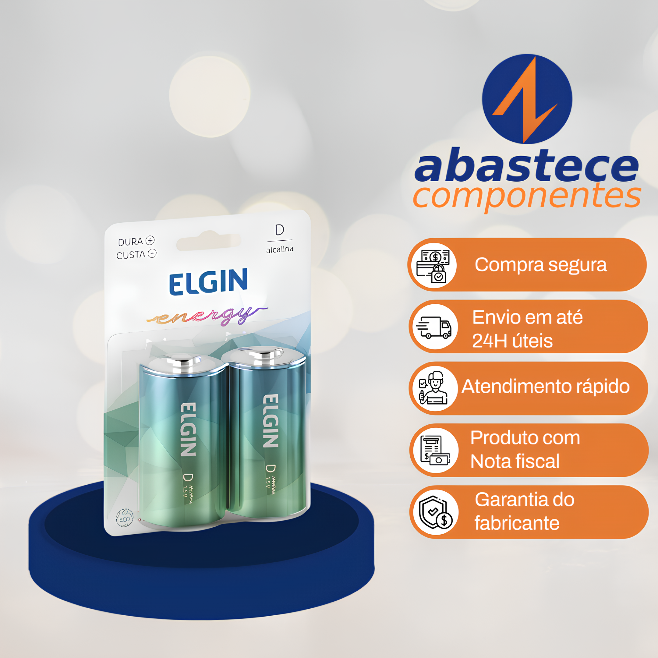 Pilha Alcalina D Blister c/2 peças Elgin