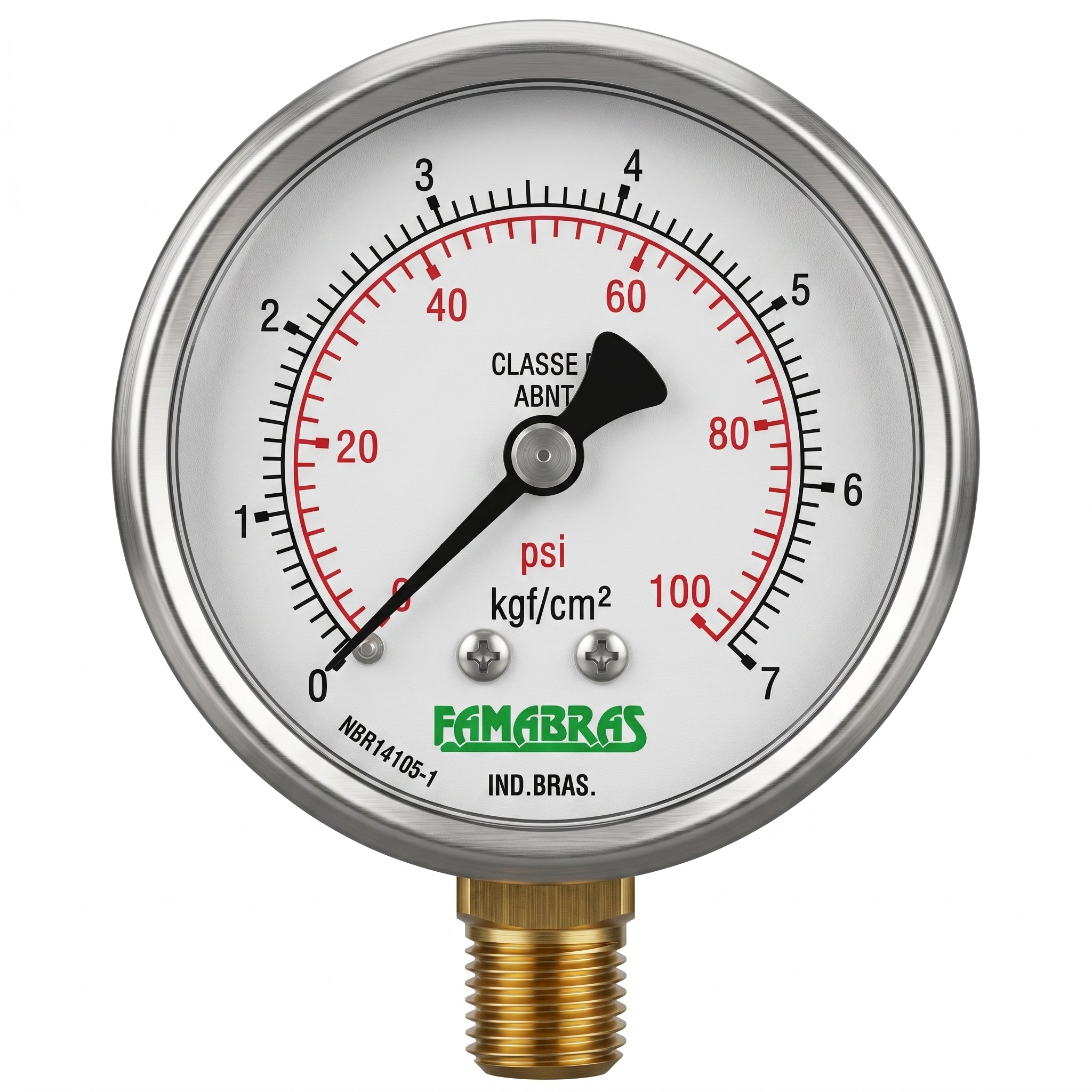 Manômetro Reto 100Psi X 7 Kgf/Cm2 R. 1/4" Npt Latao Famabras