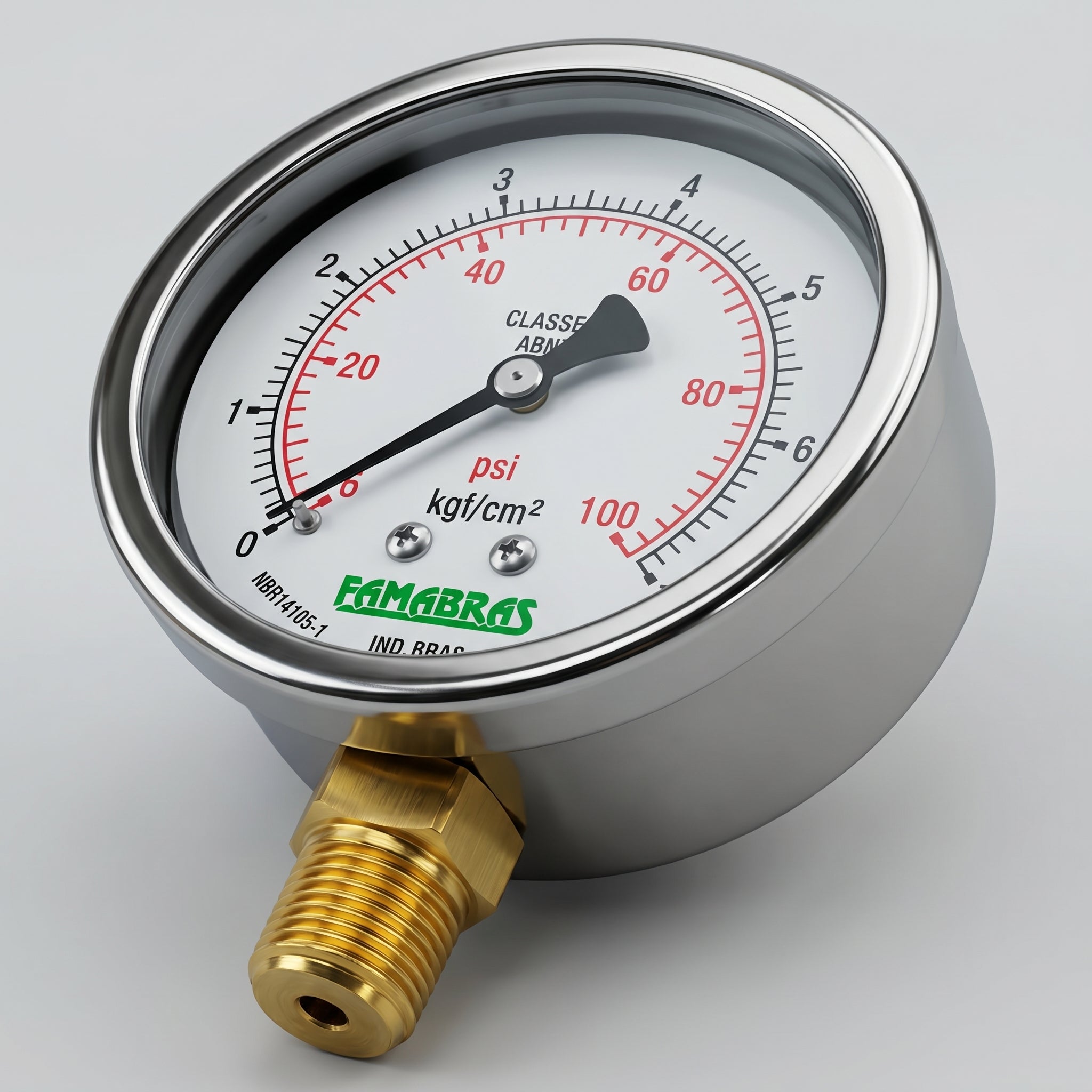 Manômetro Reto 100Psi X 7 Kgf/Cm2 R. 1/4" Npt Latao Famabras