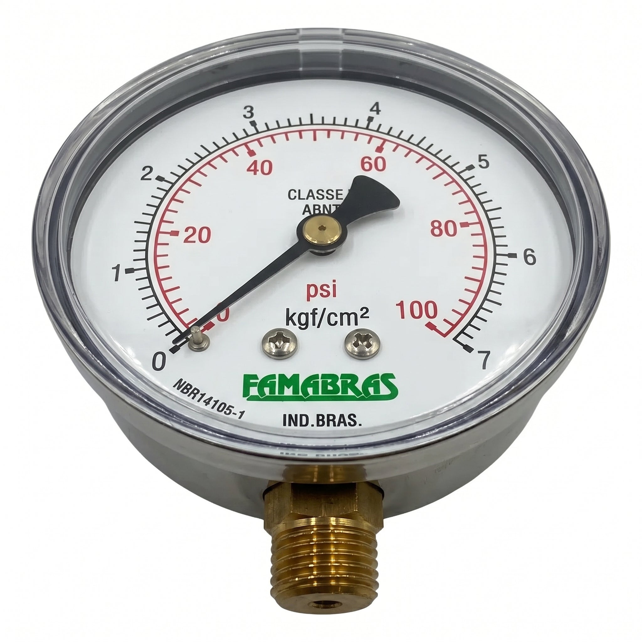 Manômetro Reto 100Psi X 7 Kgf/Cm2 R. 1/4" Npt Latao Famabras