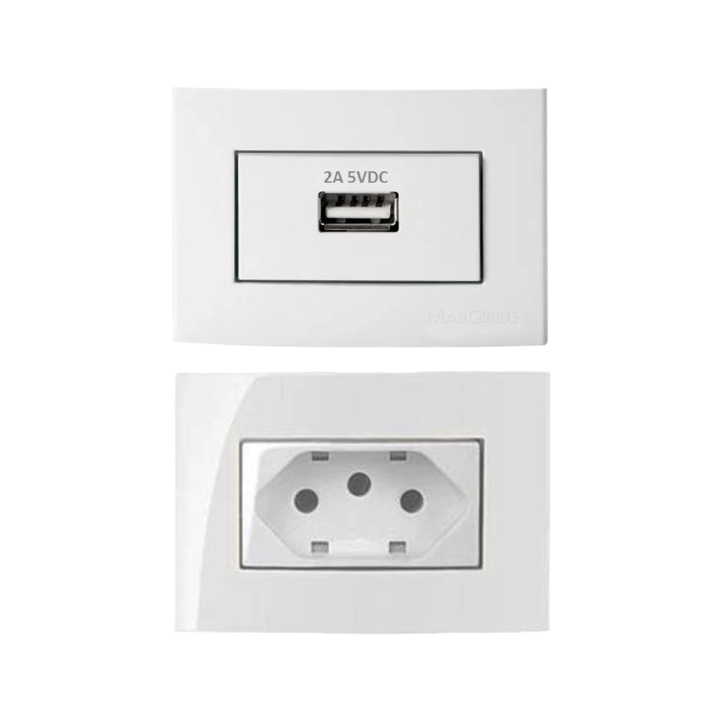 Conjunto Tomada 20A e Carregador Usb 2A Br Sleek Margirius