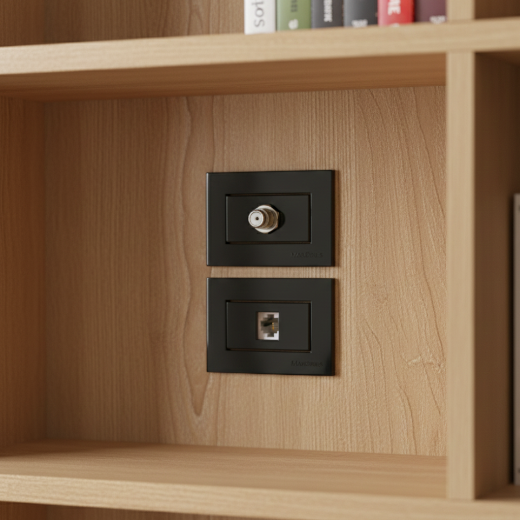 Conjunto Tomada Coaxial Tv e Rj11 Sleek Preto Margirius