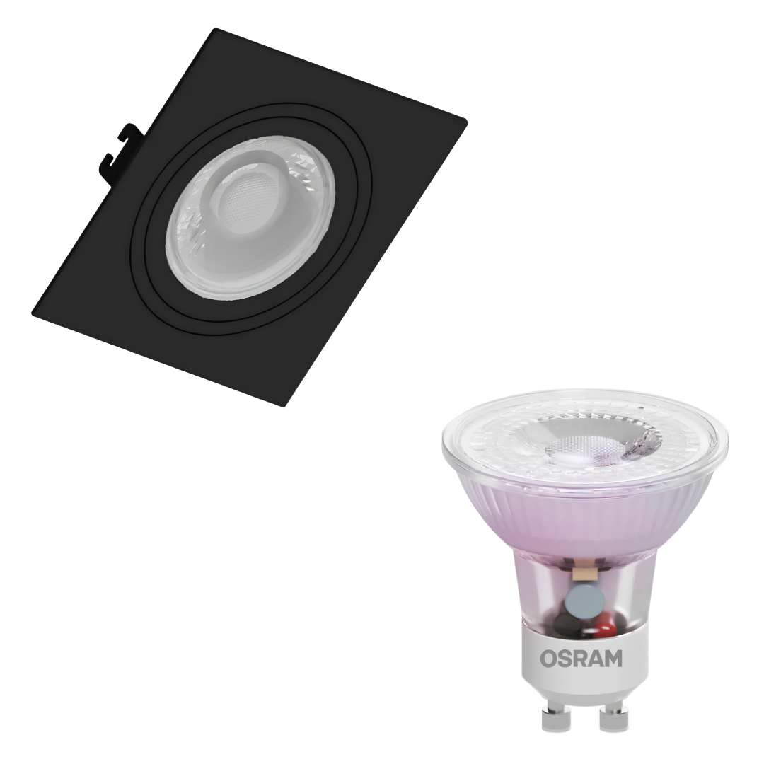 Spot Led Quadrado Embutir Preto Par16 Glass 4W 370Lm Osram