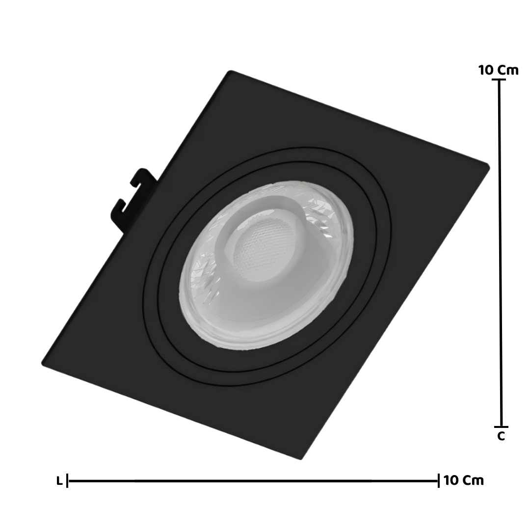 Spot Led Quadrado Embutir Preto Par16 Glass 4W 370Lm Osram
