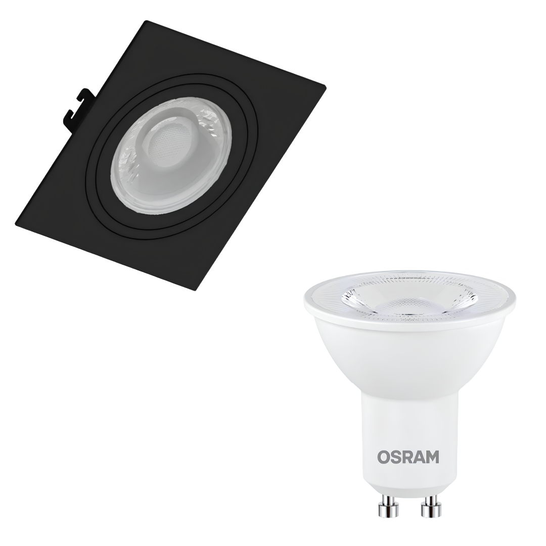 Spot Led Quadrado Embutir Preto Par16 4W 350Lm Bivolt Osram