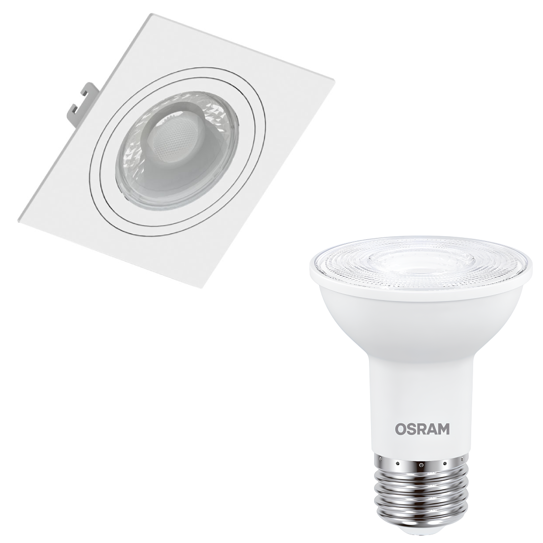 Spot Quadrado Embutir Branco Par20 5,5W 2700K 525Lm Bivolt Osram