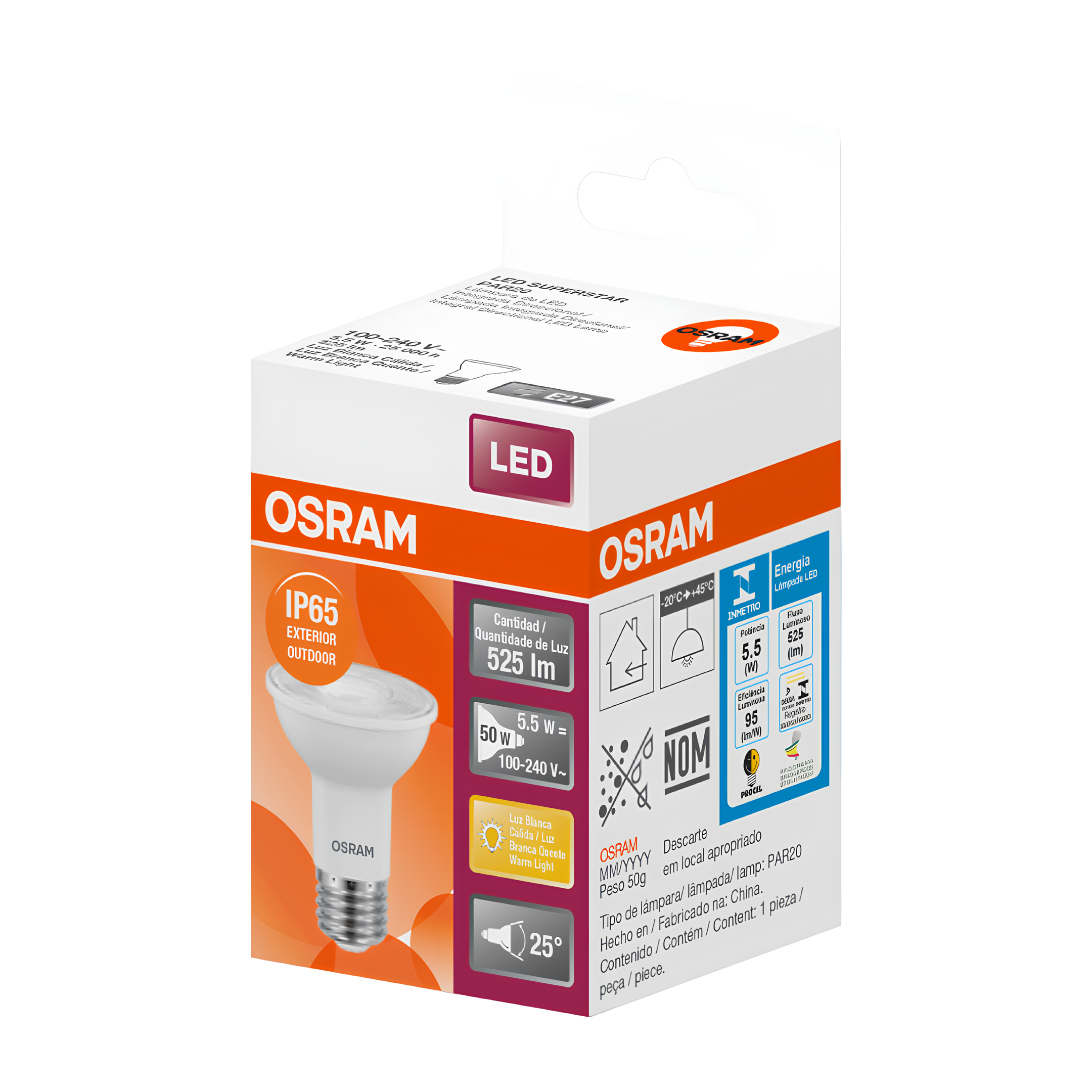 Spot Quadrado Embutir Branco Par20 5,5W 2700K 525Lm Bivolt Osram