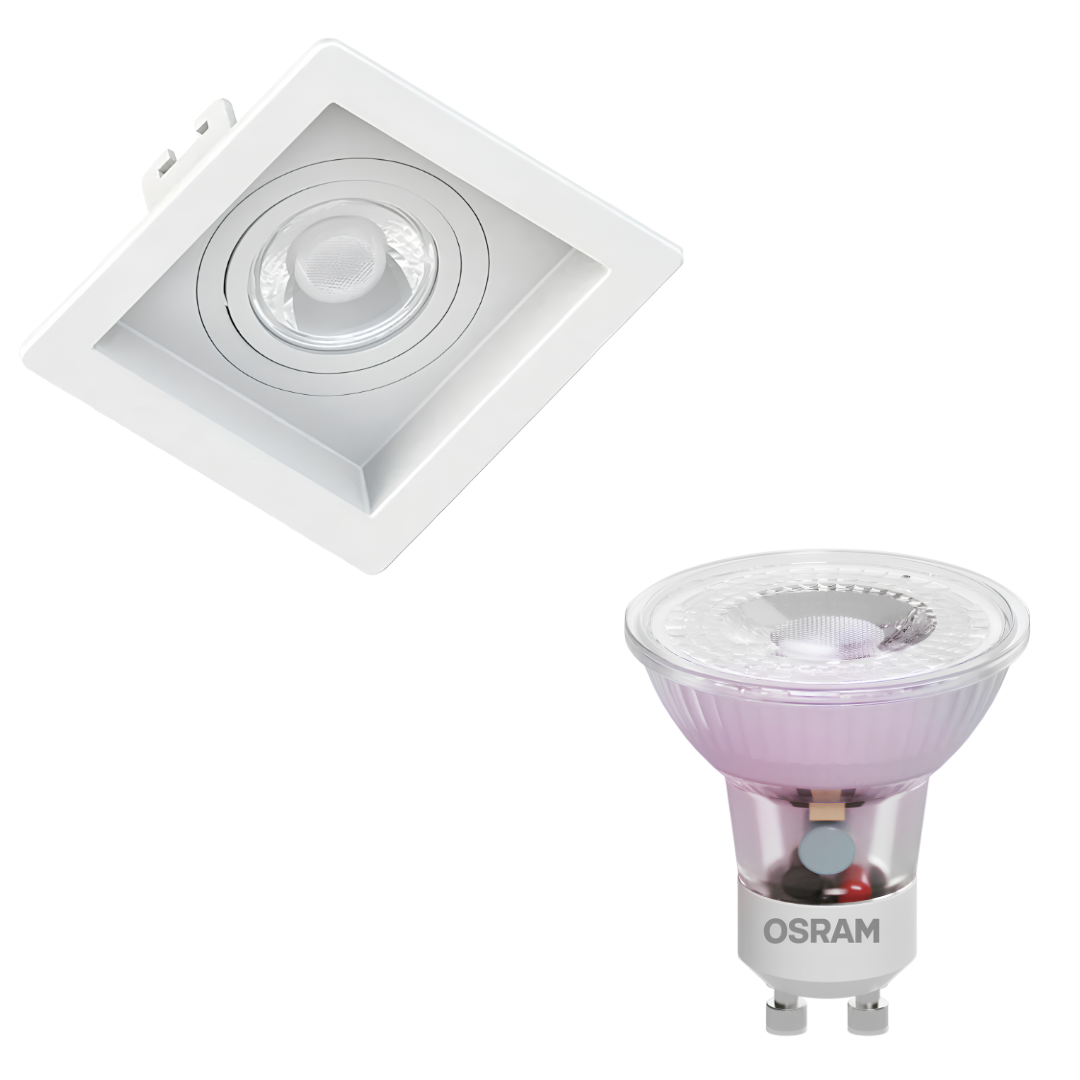 Spot Quadrado Embutir Recuado Branco Par16 Glass 4W 370Lm Osram