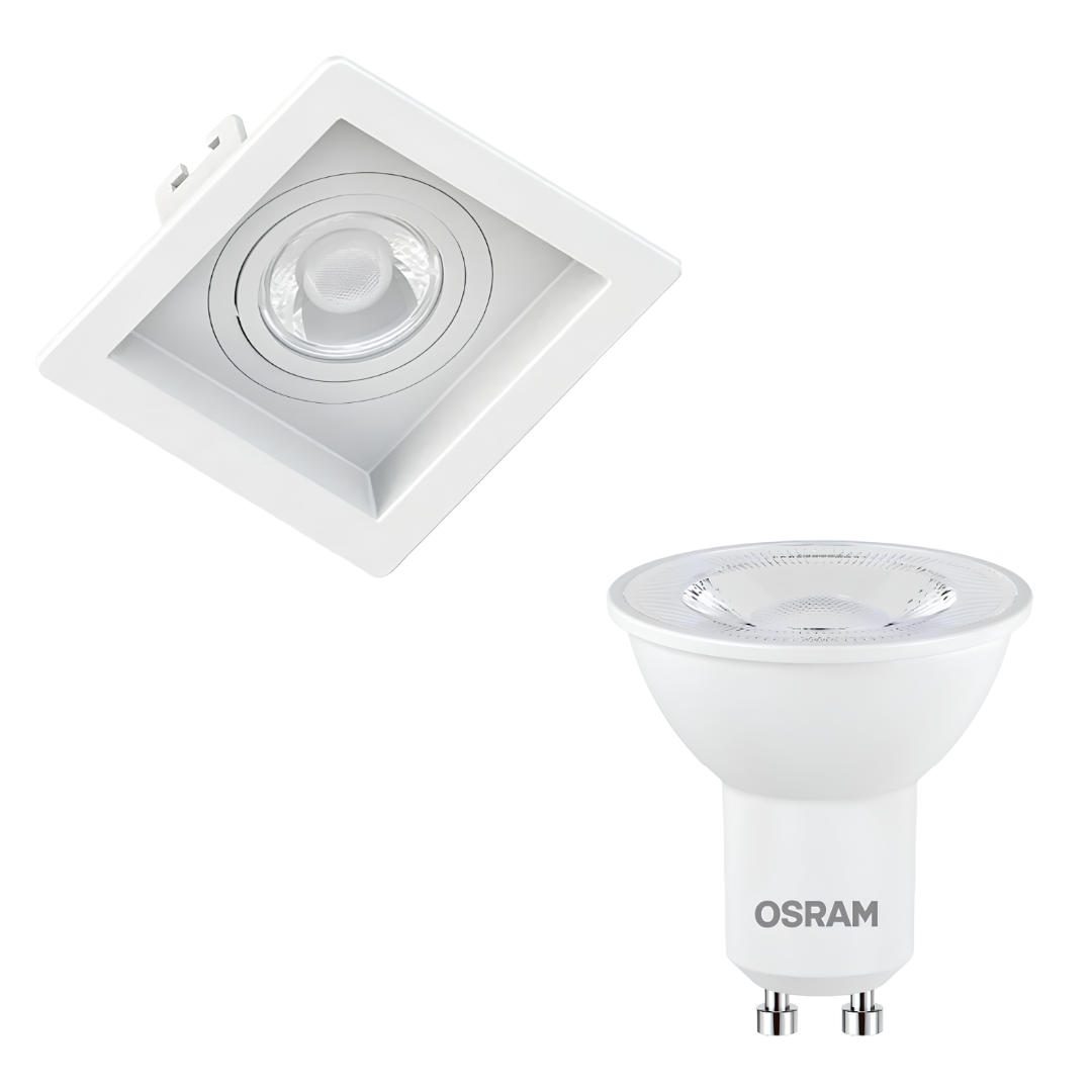 Spot Led Quadrado Embutir Recuado Branco Par16 4W 350Lm Osram