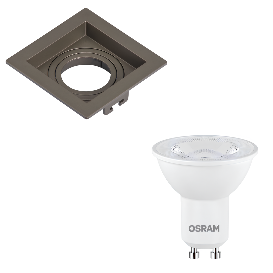 Spot Led Quadrado Embutir Recuado Chumbo Par16 4W 350Lm Osram