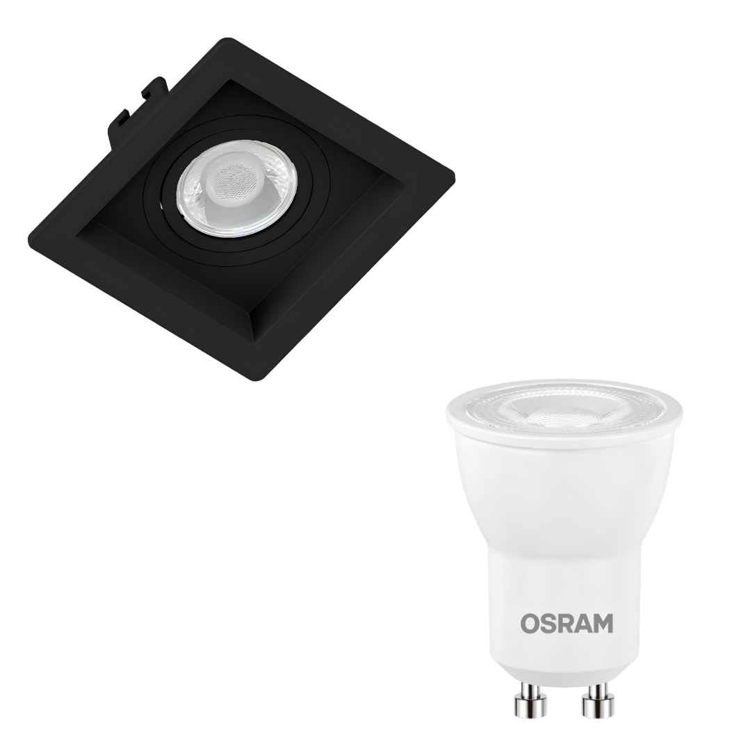 Spot Led Quadrado Recuado Preto Par16 Dim 5,5W 2700K 550Lm Osram