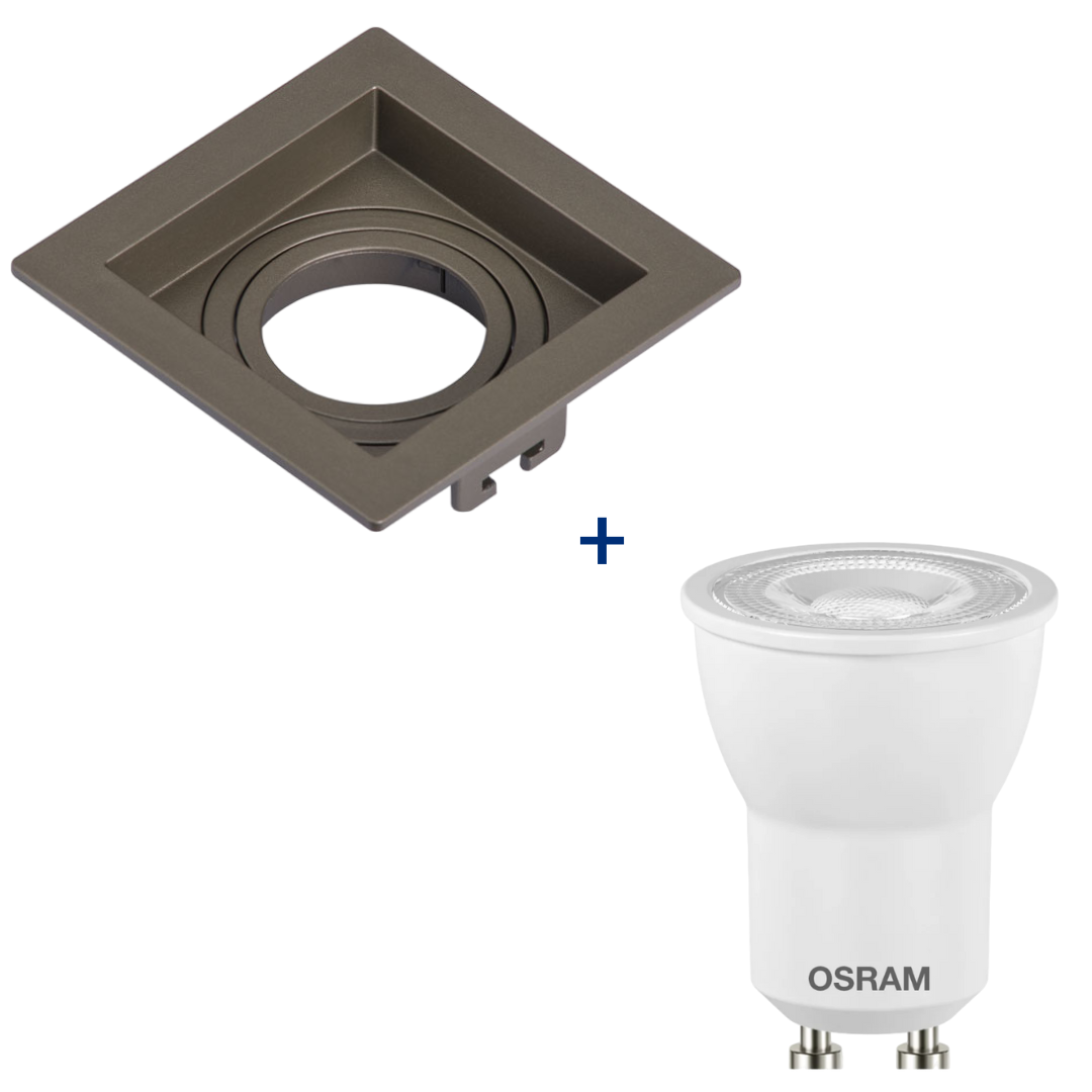 Spot Led Quadrado Embutir Recuado Chumbo Par11 3W 300Lm Osram