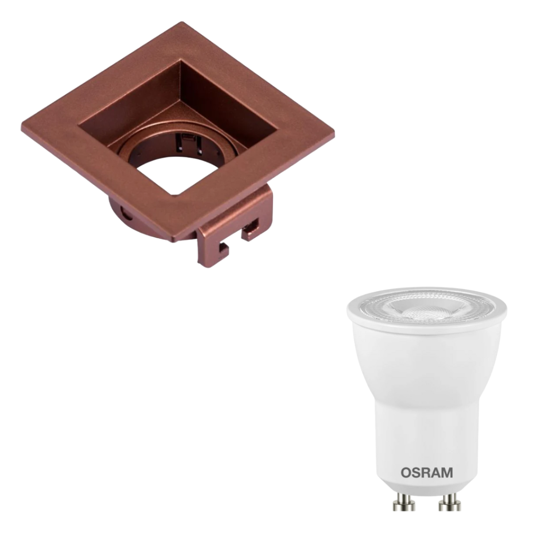 Spot Led Quadrado Embutir Recuado Cobre Par11 3W 300Lm Osram