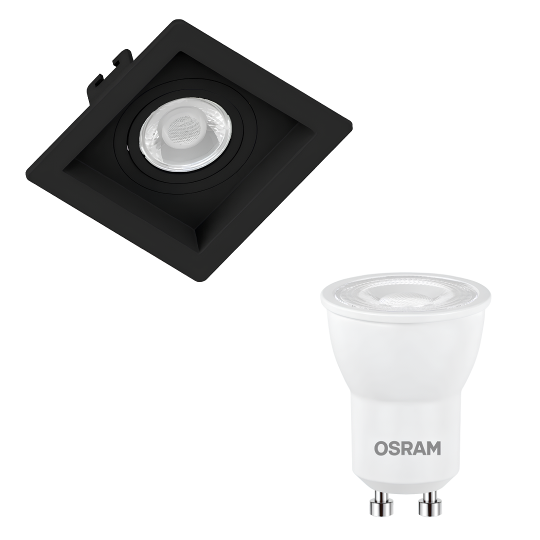 Spot Led Quadrado Recuado Preto Par11 Dim 3,5W 2700K 300Lm Osram