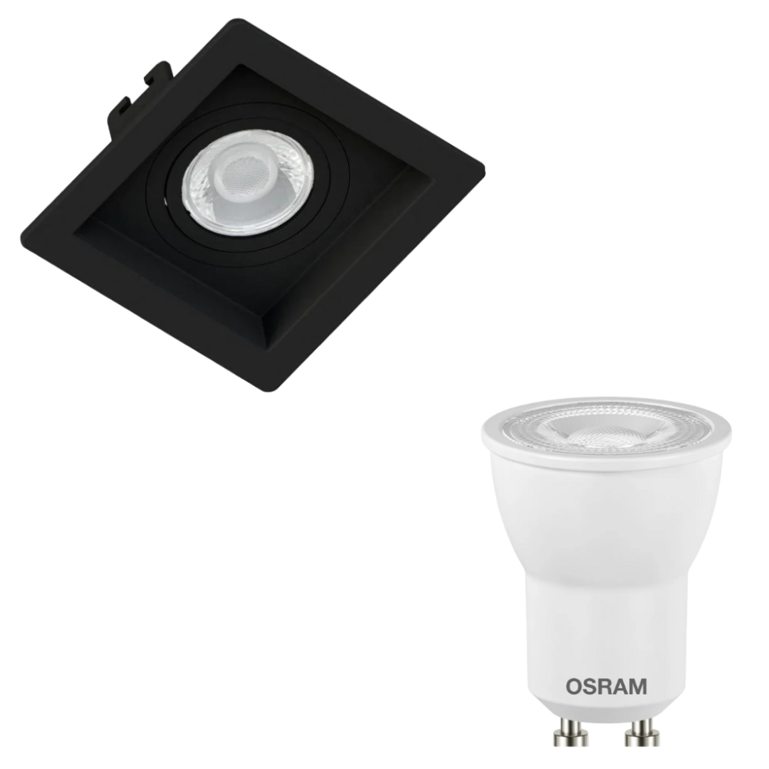 Spot Quadrado Embutir Recuado Preto Par11 3W 300Lm Osram