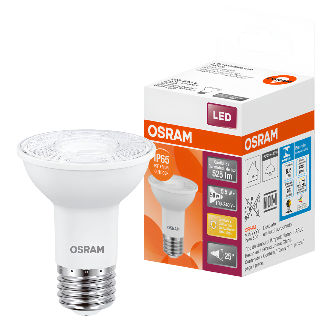 Spot Quadrado Embutir Recuado Branco Par20 5,5W 2700K 525Lm Osram