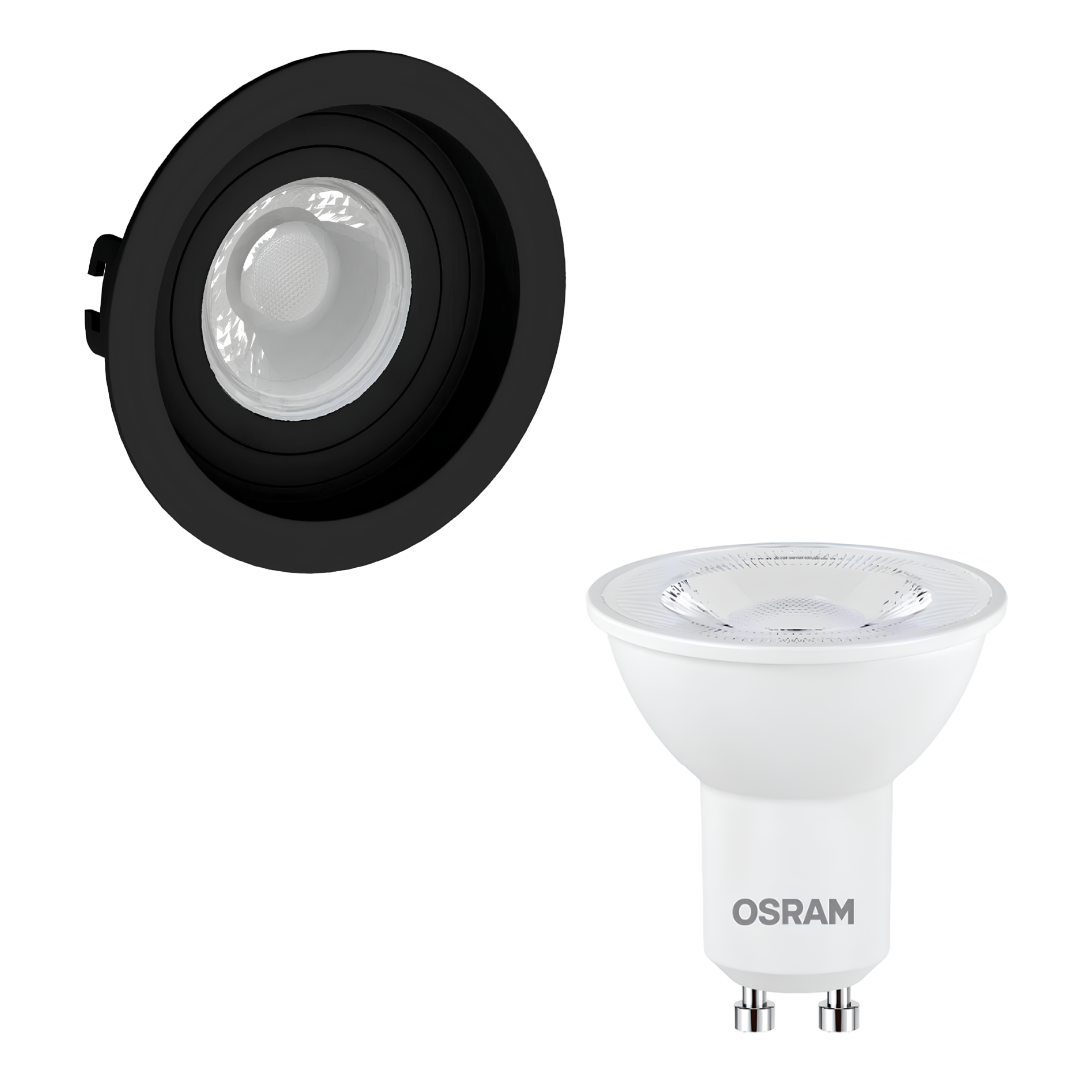 Spot Led Redondo Embutir Recuado Preto Par16 4W 350Lm Osram