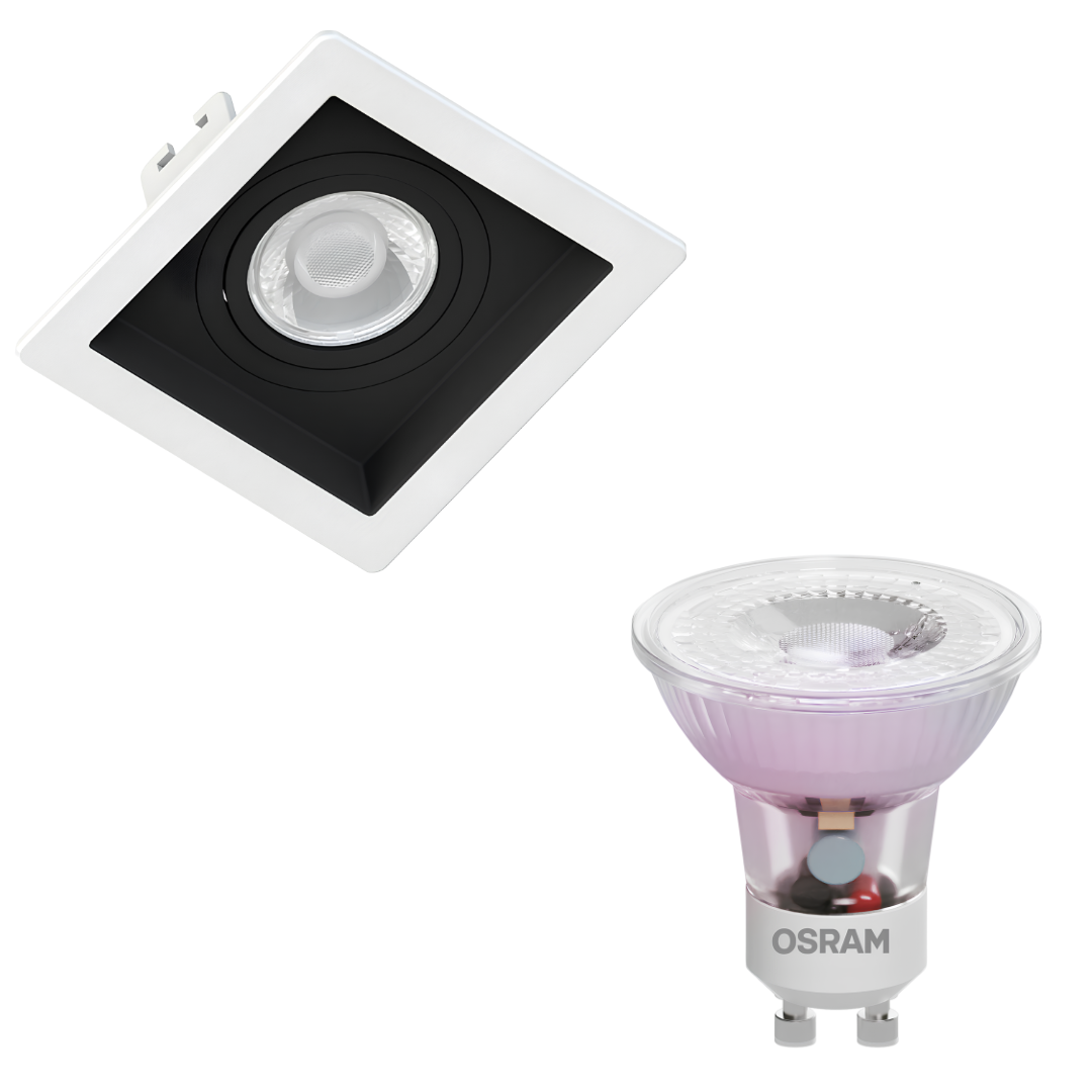 Spot Led Quadrado Recuado Br/Pt Par16 Glass 4W 370Lm Bivolt Osram