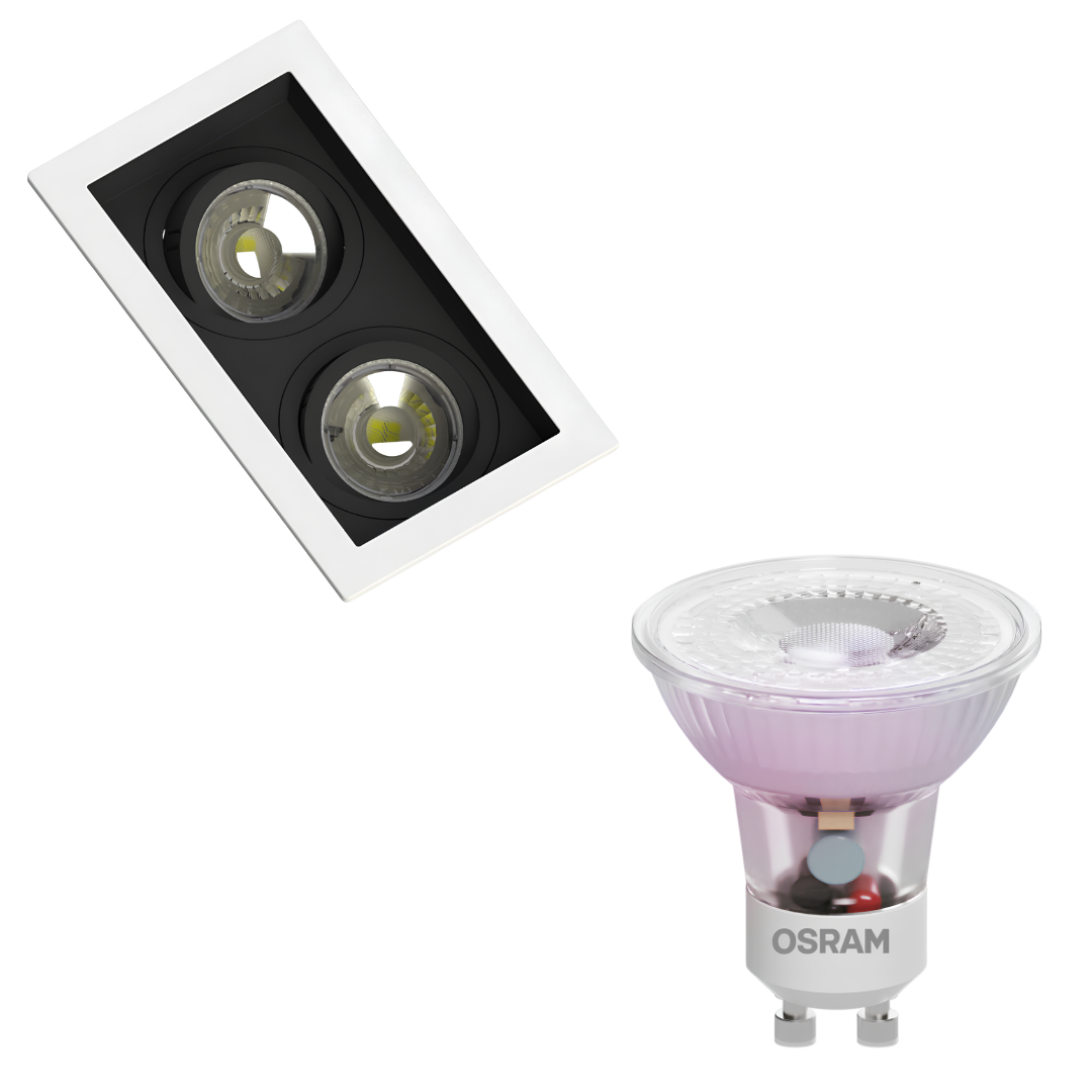 Spot Led Retangular Recuado Br/Pt 2x Par16 Glass 4W 370Lm Osram