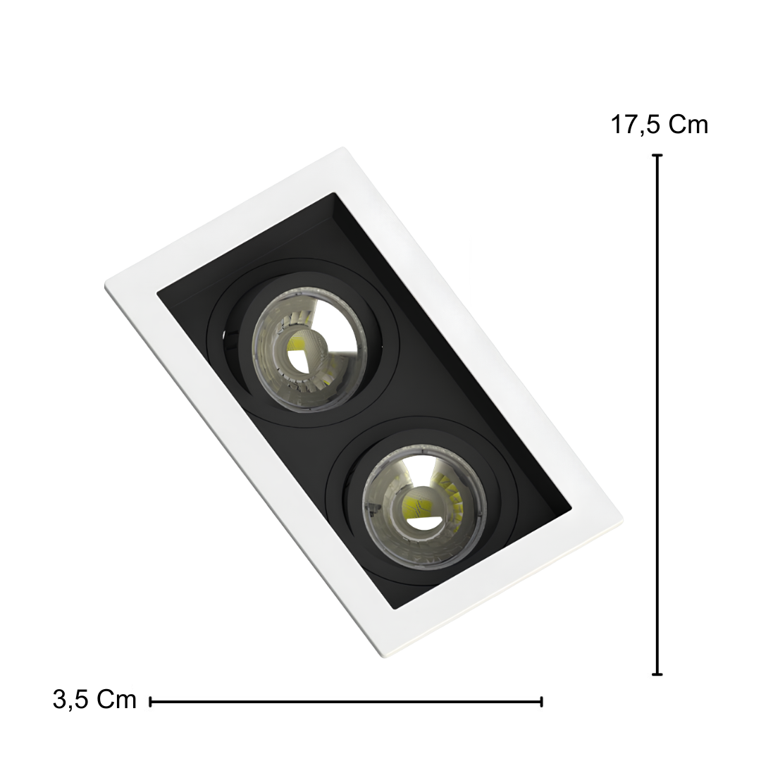 Spot Led Retangular Recuado Br/Pt 2x Par16 Glass 4W 370Lm Osram