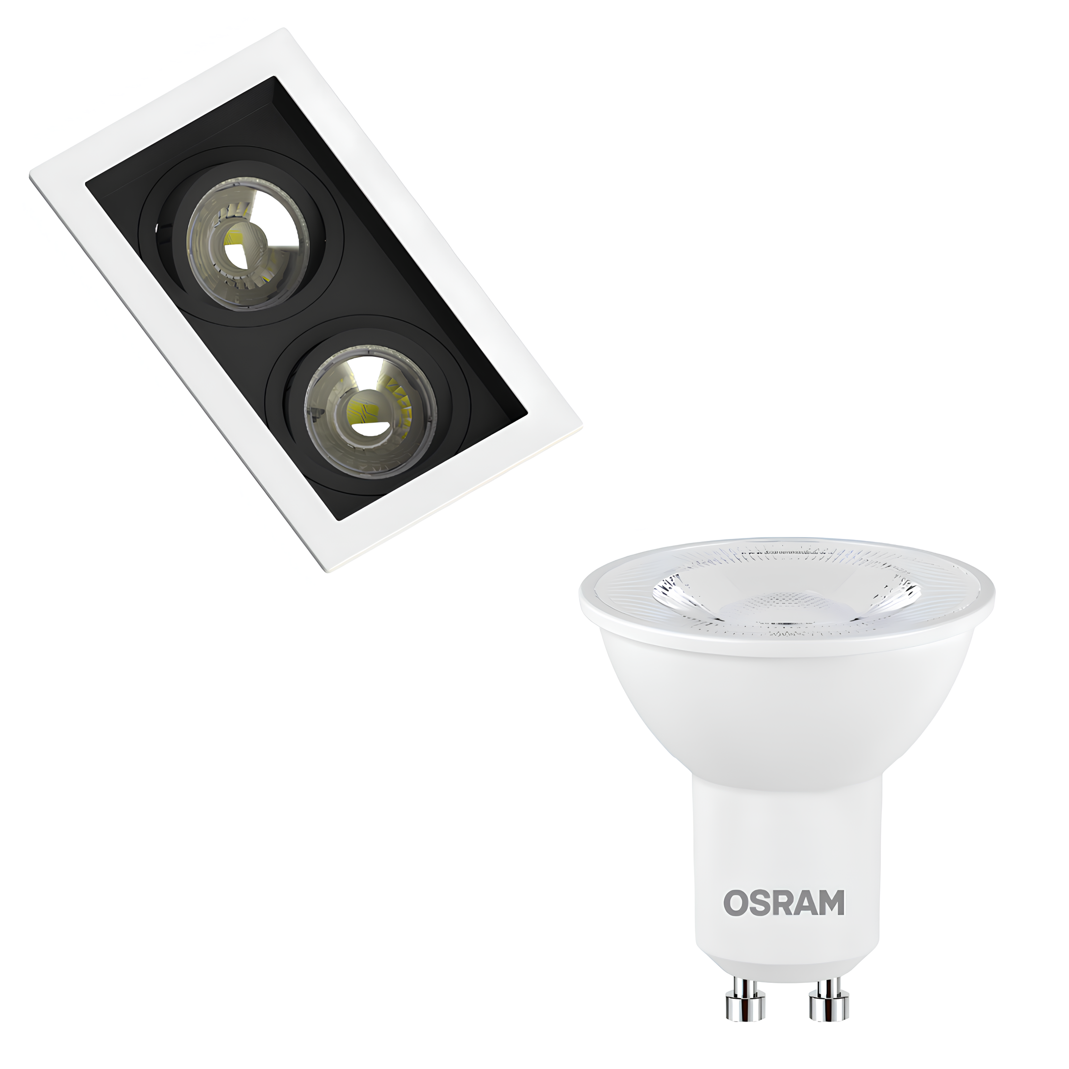 Spot Led Retangular Recuado Br/Pt 2x Par16 4W 350Lm Osram