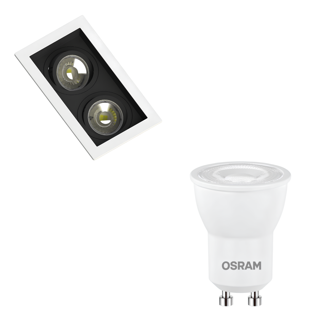 Spot Led Retangular Recuado Br/Pt 2x Par16 Dim 5,5W 2700K Osram