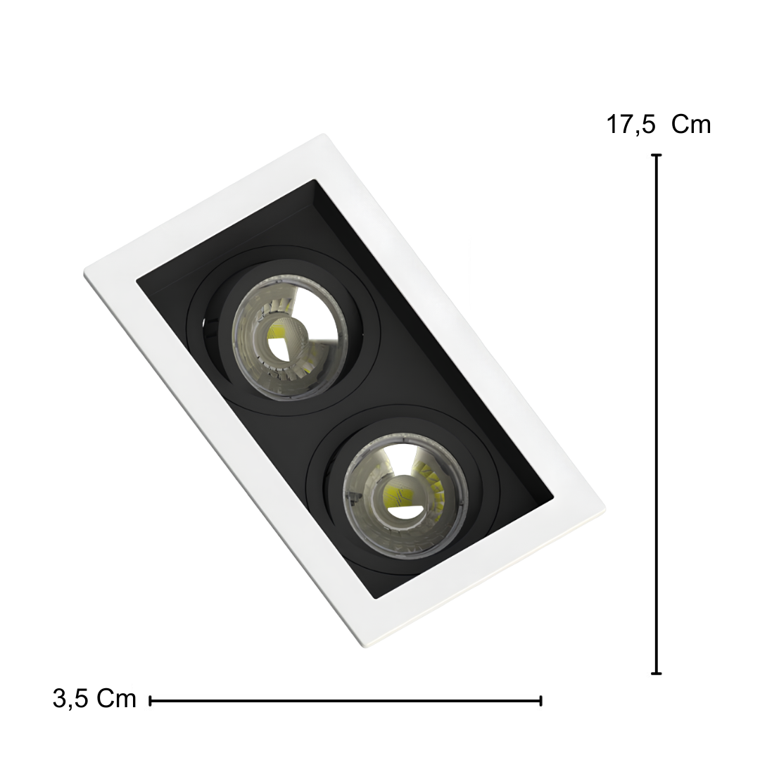 Spot Led Retangular Recuado Br/Pt 2x Par16 Dim 5,5W 2700K Osram