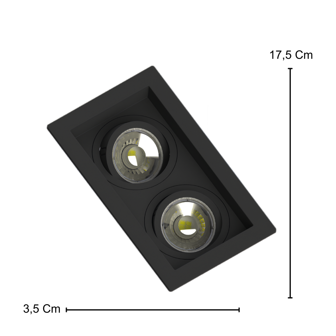 Spot Led Retangular Recuado Preto 2x Par16 Glass 4W 370Lm Osram