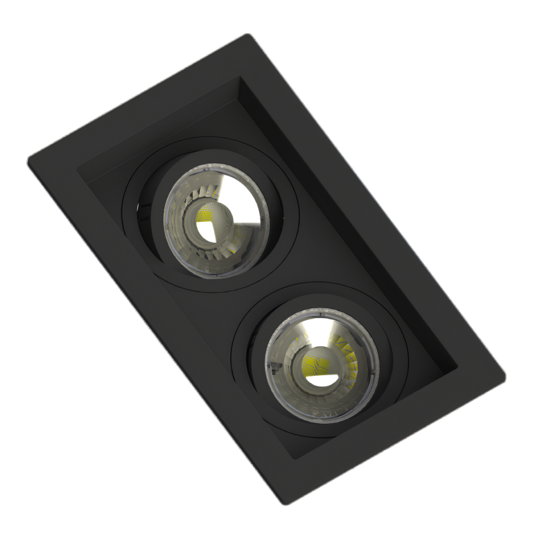 Spot Led Retangular Recuado Preto 2x Par16 Glass 4W 370Lm Osram