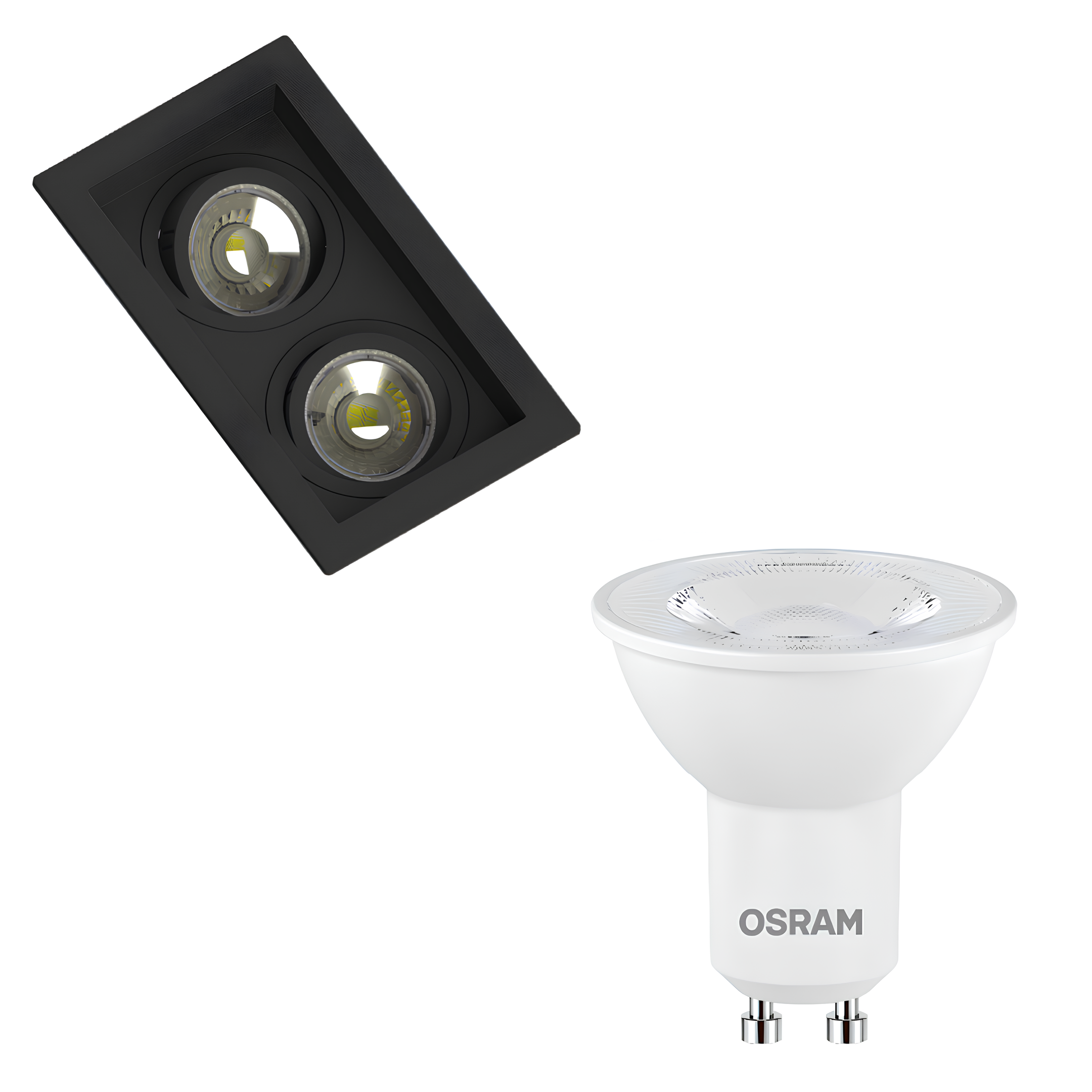 Spot Led Retangular Recuado Preto 2x Par16 4W 350Lm Osram