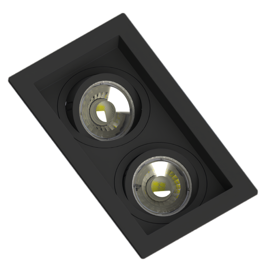 Spot Retangular Recuado Preto 2x Par16 Dim 5,5W 2700K 550Lm Osram