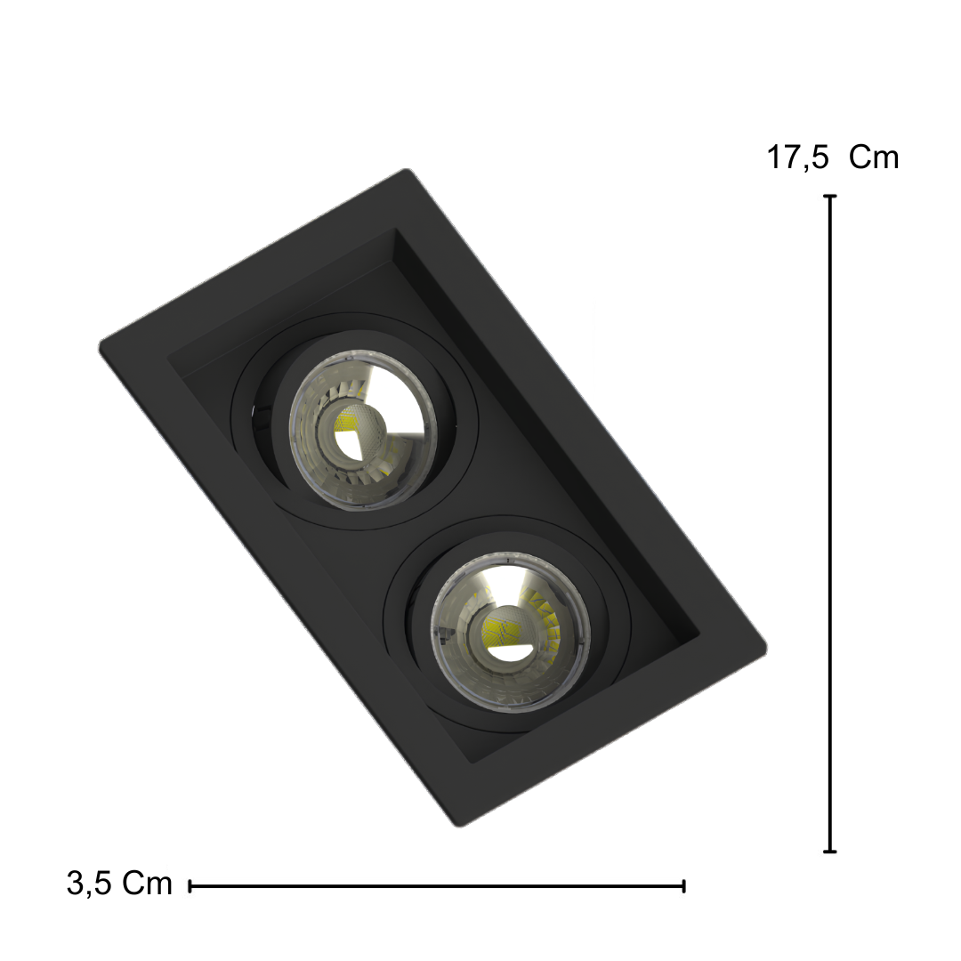 Spot Retangular Recuado Preto 2x Par16 Dim 5,5W 2700K 550Lm Osram